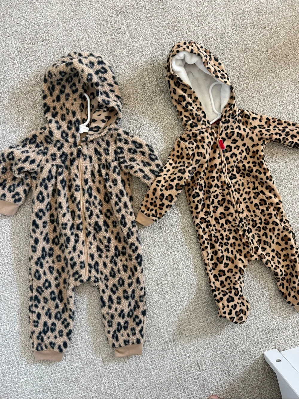 Carter's Leopard Hooded Fleece One-Piece Footies - Tan & Black